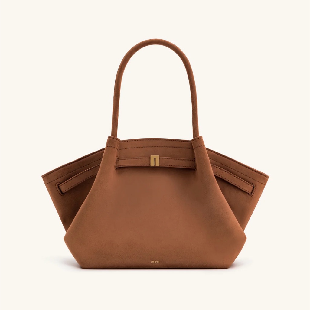 Elegant Brown Women's Tote Handbag. Faux Suede Medium Size